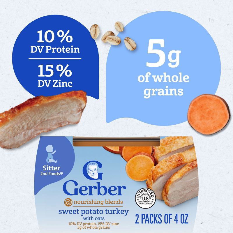 slide 4 of 10, Gerber Baby Food Stage 2 Sweet Potato & Turkey with Whole Grains Puree Tub - 2ct/4oz, 2 ct; 4 oz