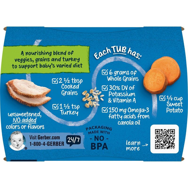 slide 7 of 8, Gerber Baby Food Stage 2 Sweet Potato & Turkey with Whole Grains Puree Tub - 2ct/4oz, 2 ct; 4 oz