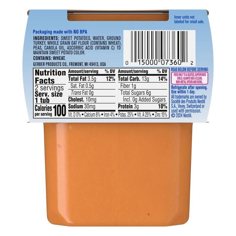 slide 10 of 10, Gerber Baby Food Stage 2 Sweet Potato & Turkey with Whole Grains Puree Tub - 2ct/4oz, 2 ct; 4 oz