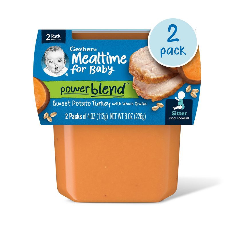 slide 1 of 8, Gerber Baby Food Stage 2 Sweet Potato & Turkey with Whole Grains Puree Tub - 2ct/4oz, 2 ct; 4 oz