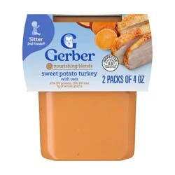 Gerber Baby Food Stage 2 Sweet Potato & Turkey with Whole Grains Puree Tub - 2ct/4oz