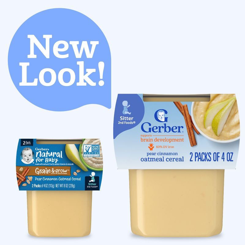slide 2 of 9, Gerber Pear Cinnamon Baby Oatmeal Cereal Tub – 4oz/2ct​, 2 ct; 4 oz