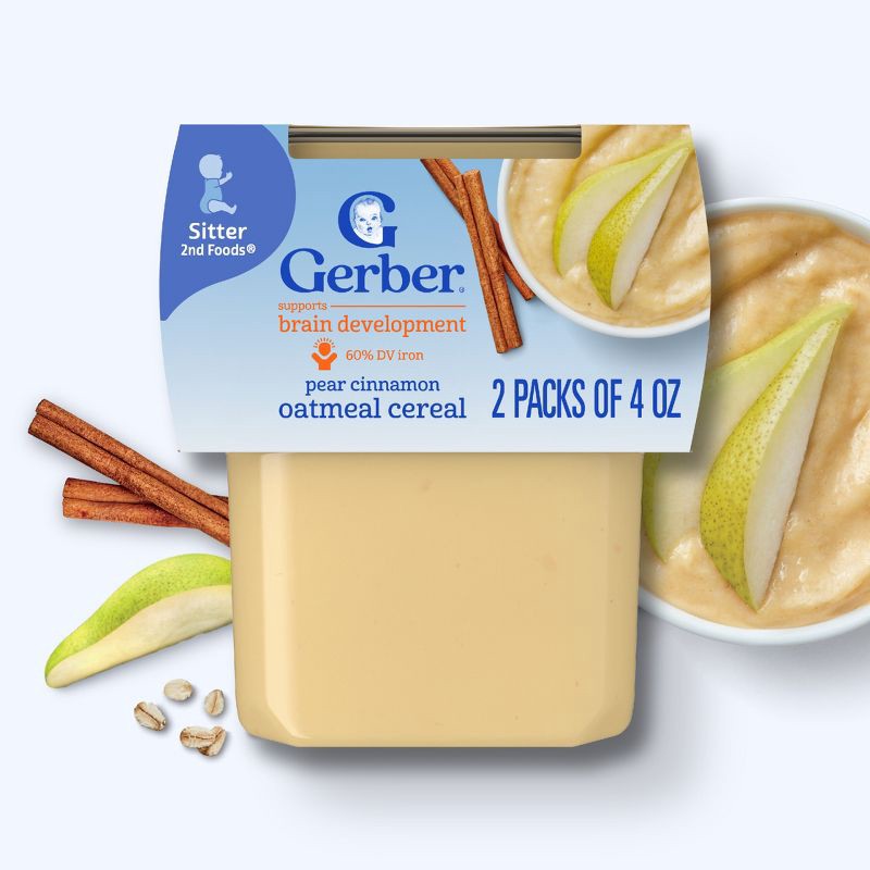 slide 3 of 9, Gerber Pear Cinnamon Baby Oatmeal Cereal Tub – 4oz/2ct​, 2 ct; 4 oz