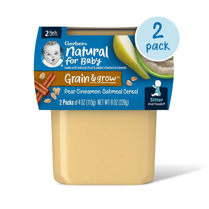 slide 1 of 7, Gerber Baby Food Stage 2 Pear Cinnamon Oatmeal Cereal Puree Tub - 4oz/2ct, 2 ct; 4 oz