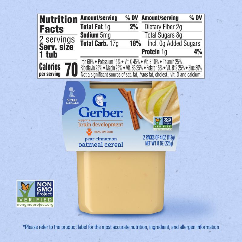 slide 8 of 9, Gerber Pear Cinnamon Baby Oatmeal Cereal Tub – 4oz/2ct​, 2 ct; 4 oz