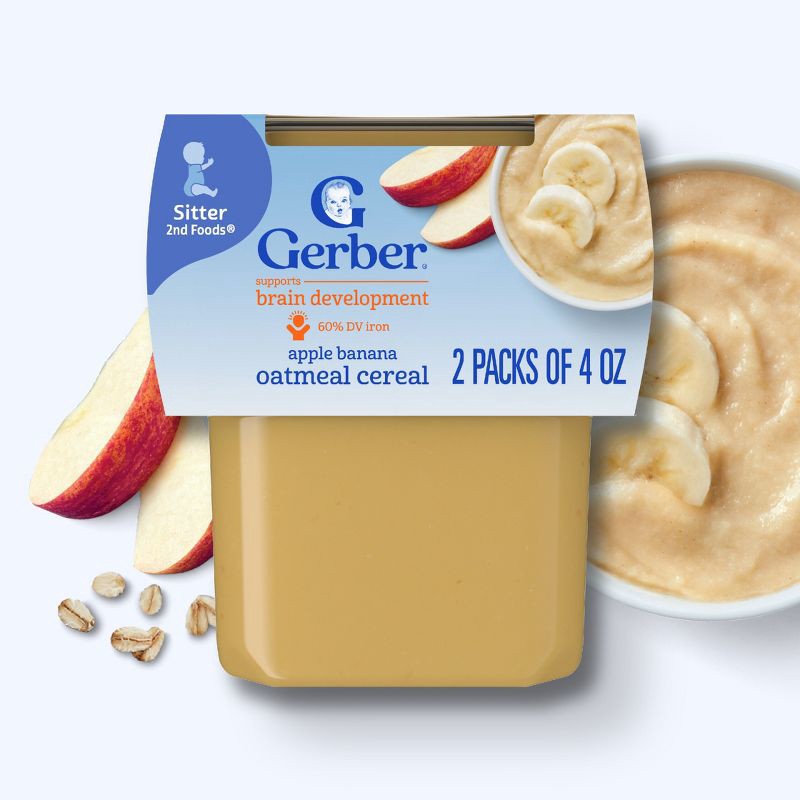 slide 3 of 9, Gerber Baby Food Stage 2 Apple Banana with Oatmeal Cereal Puree Tub - 2ct/8oz, 2 ct; 8 oz