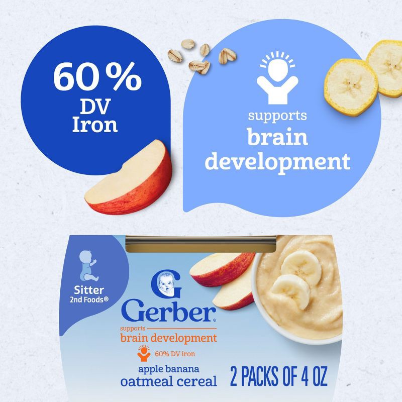 slide 4 of 9, Gerber Baby Food Stage 2 Apple Banana with Oatmeal Cereal Puree Tub - 2ct/8oz, 2 ct; 8 oz
