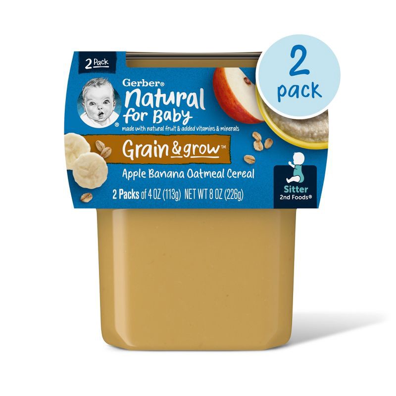 slide 1 of 7, Gerber Baby Food Stage 2 Apple Banana with Oatmeal Cereal Puree Tub - 2ct/8oz, 2 ct; 8 oz