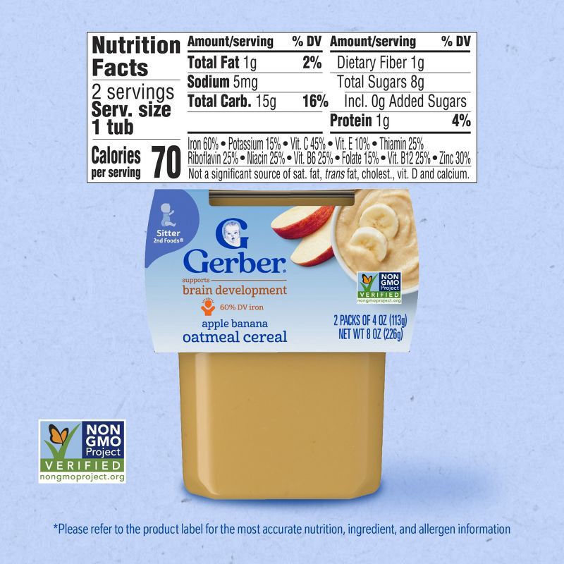 slide 8 of 9, Gerber Baby Food Stage 2 Apple Banana with Oatmeal Cereal Puree Tub - 2ct/8oz, 2 ct; 8 oz