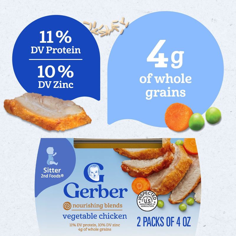 slide 2 of 8, Gerber Baby Food Stage 2 Vegetable Chicken Puree Tub - 4oz/2ct, 2 ct; 4 oz