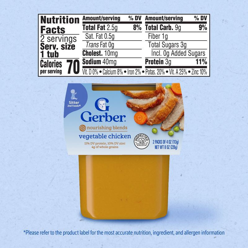 slide 5 of 8, Gerber Baby Food Stage 2 Vegetable Chicken Puree Tub - 4oz/2ct, 2 ct; 4 oz