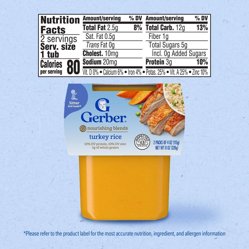 slide 8 of 10, Gerber Baby Food Stage 2 Turkey Rice Puree Tub - 4oz/2ct, 2 ct; 4 oz