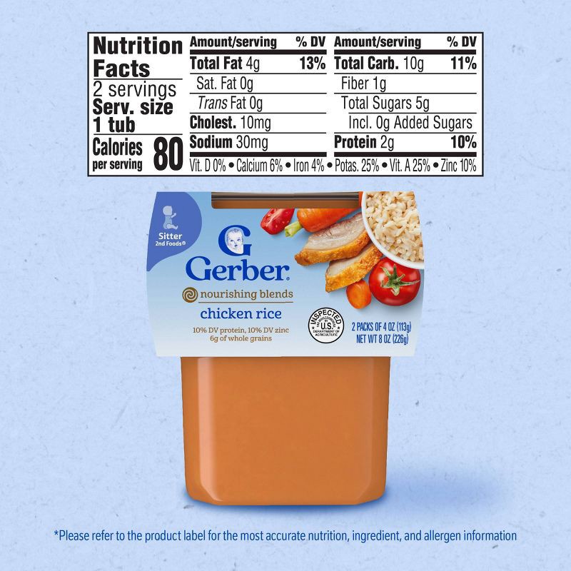 slide 7 of 10, Gerber Baby Food Stage 2 Chicken & Rice Puree Tub - 2ct/4oz, 2 ct; 4 oz