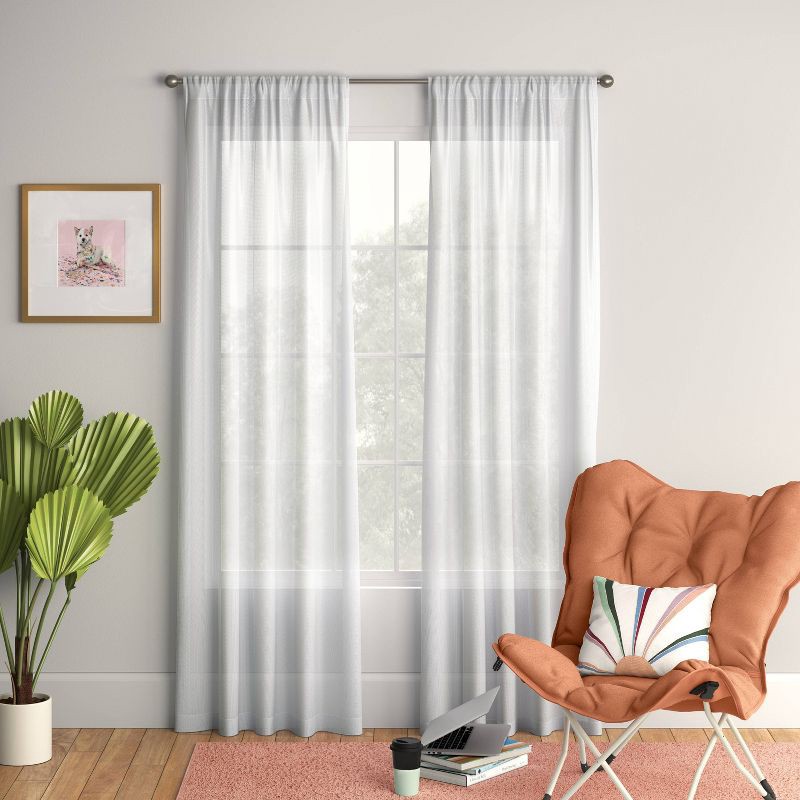 slide 2 of 3, 40"x63" Sheer Crinkle Window Curtain Panel White - Room Essentials™: Modern Polyester Rod Pocket, OEKO-TEX Certified, 1 ct