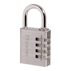 Master Lock Combination Comb. Brass Lock: Resettable Padlock for Storage Locker & Shed, Silver, 0.5" Shackle Width