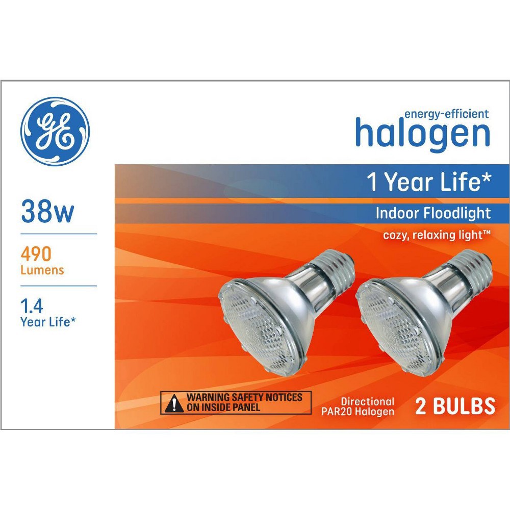 slide 4 of 4, GE Household Lighting GE 2pk Soft 38W Halogen Energy-Efficient Floodlight PAR20 Light Bulbs White, 2 ct