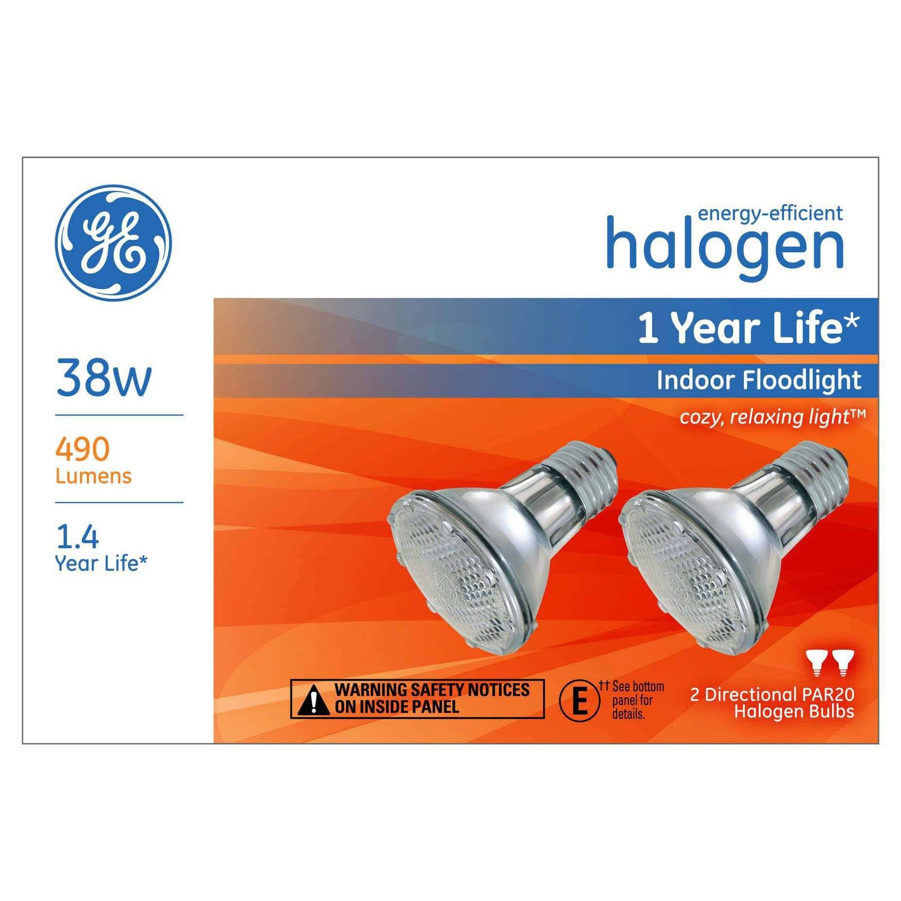 slide 1 of 4, GE Household Lighting GE 2pk Soft 38W Halogen Energy-Efficient Floodlight PAR20 Light Bulbs White, 2 ct