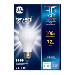 GE Household Lighting GE 4pk 72W 100W Equivalent Reveal HD+ Light Bulbs