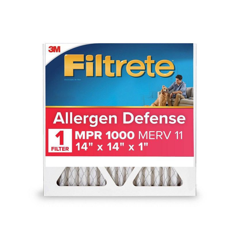slide 1 of 8, Filtrete 14x14x1 Allergen Defense Air Filter 1000 MPR: MERV 11 Electrostatic Furnace Filter, Captures Dust & Pollen, 1 ct