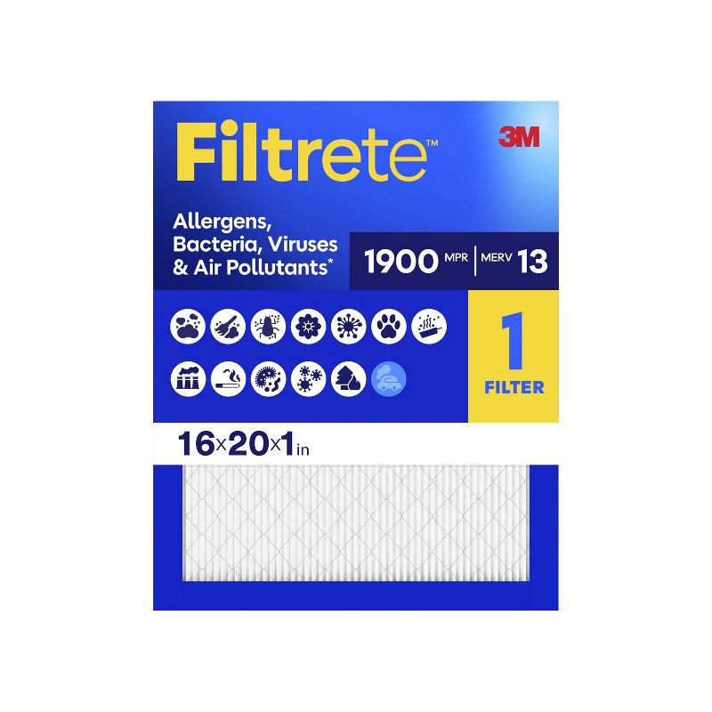 slide 1 of 14, Filtrete Ultimate Allergen 16x20x1, Air Filter: MERV 13 Electrostatic for Furnace & AC, Captures Viruses & Pet Dander, 1 ct