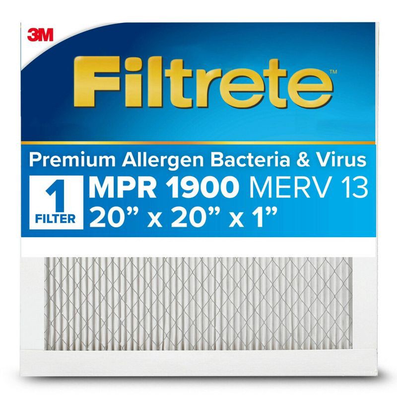 slide 1 of 11, Filtrete 20x20x1 Premium Allergen Bacteria and Virus Air Filter 1900 MPR: MERV 13 Electrostatic for Home Furnaces, 1 ct