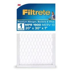 Filtrete 20x30x1 Premium Allergen Bacteria and Virus Air Filter 1900 MPR: MERV 13 Electrostatic for Home Furnaces