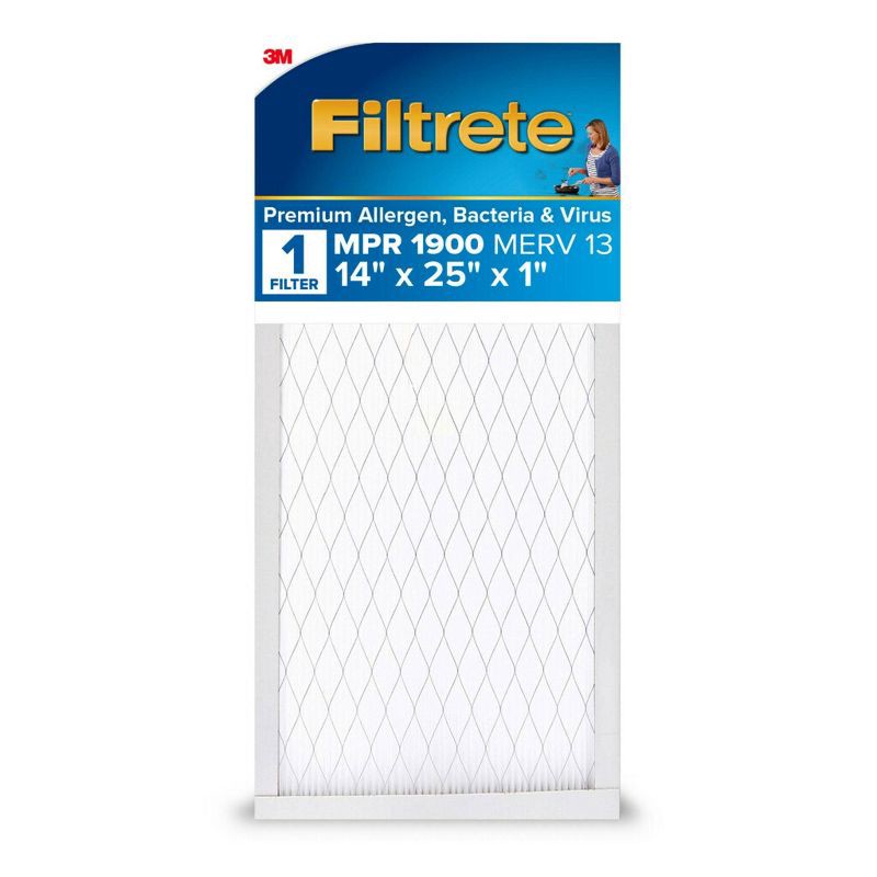 slide 1 of 12, Filtrete 14x25x1 Premium Allergen Bacteria and Virus Air Filter 1900 MPR, 1 ct