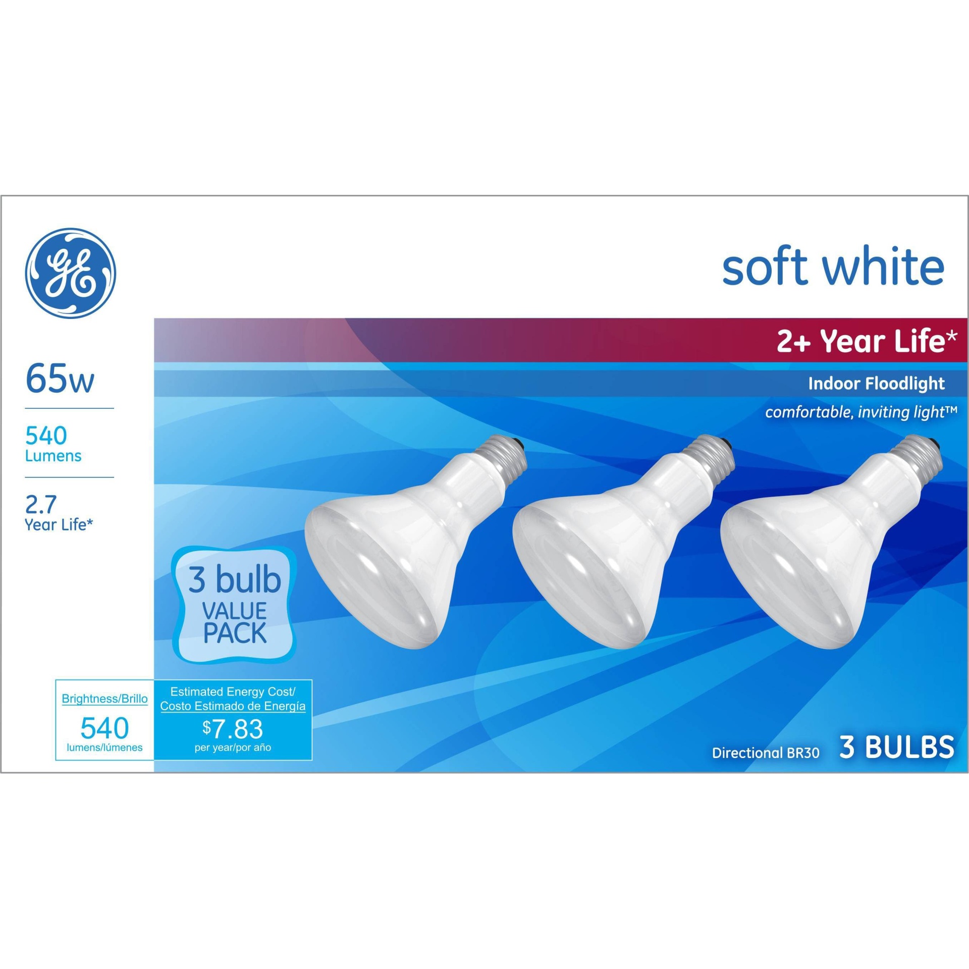 slide 1 of 3, GE Household Lighting GE 65w 3pk R30 Long Life Incandescent Light Bulb White, 3 ct