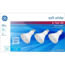 GE Household Lighting GE 65w 3pk R30 Long Life Incandescent Light Bulb White