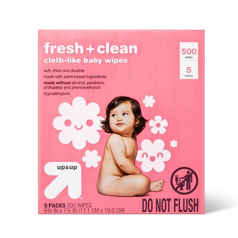 slide 1 of 10, Fresh & Clean Scented Baby Wipes - 500ct - up&up™, 500 ct