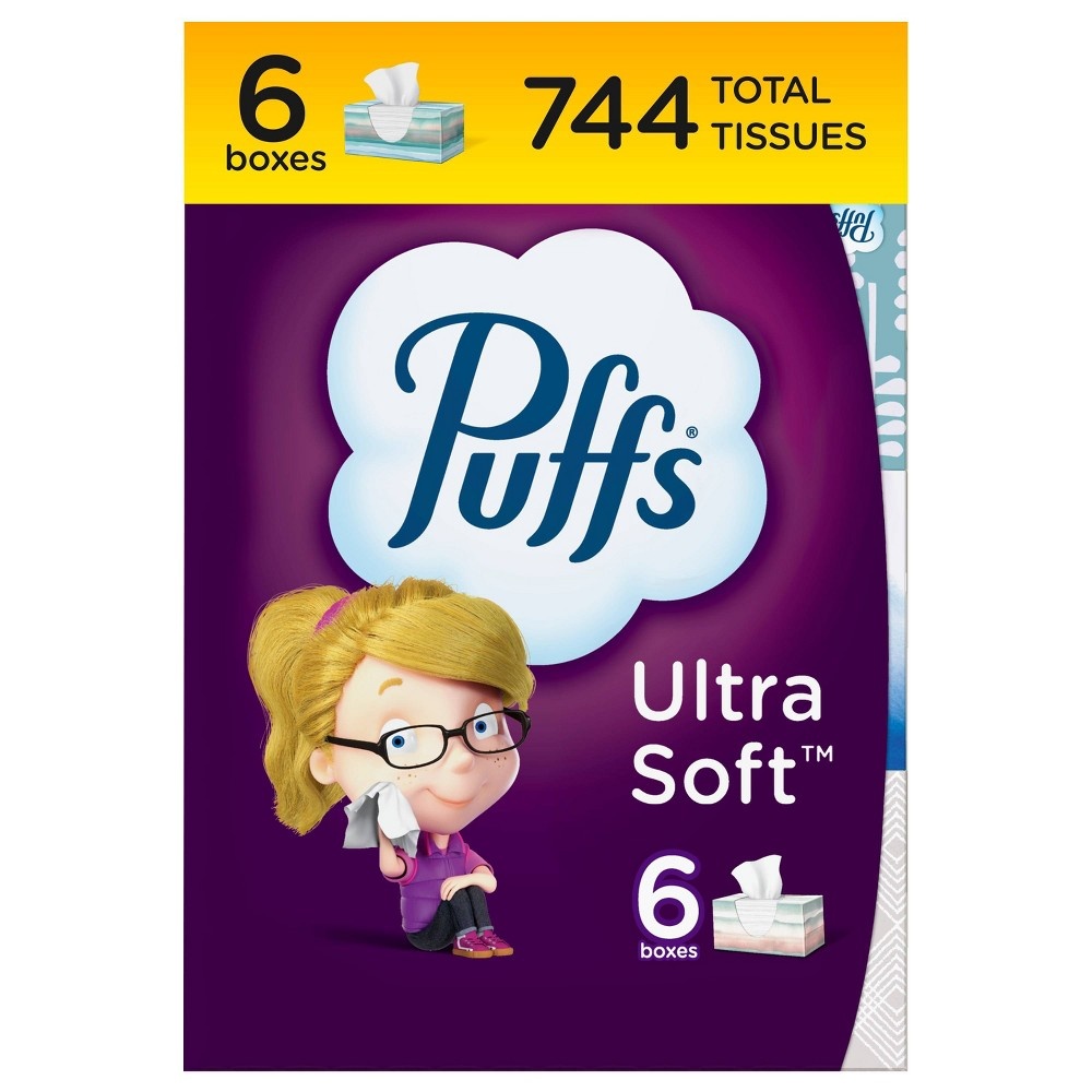 slide 8 of 8, Puffs Ultra Soft Facial Tissue - 6pk/124ct, 744 ct