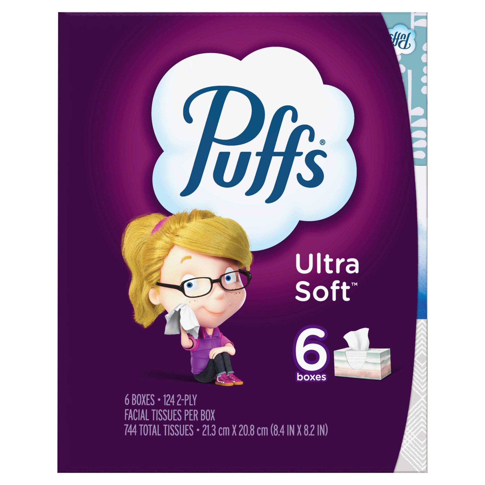 slide 1 of 8, Puffs Ultra Soft Facial Tissue - 6pk/124ct, 744 ct