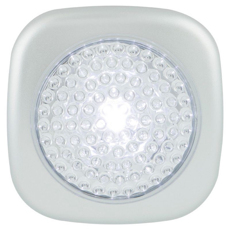 slide 2 of 11, Energizer 2pk LED Tap Cabinet Lights: Battery-Powered Puck Light for Closets, Push Button, Silver, 7 Lumens, 2 ct