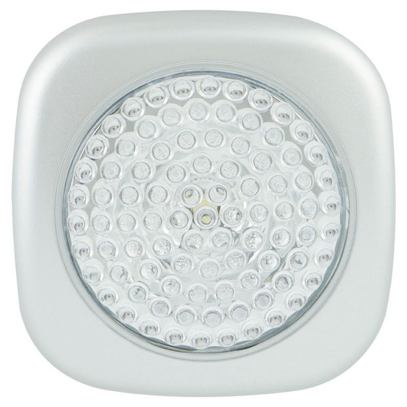 slide 5 of 11, Energizer 2pk LED Tap Cabinet Lights: Battery-Powered Puck Light for Closets, Push Button, Silver, 7 Lumens, 2 ct