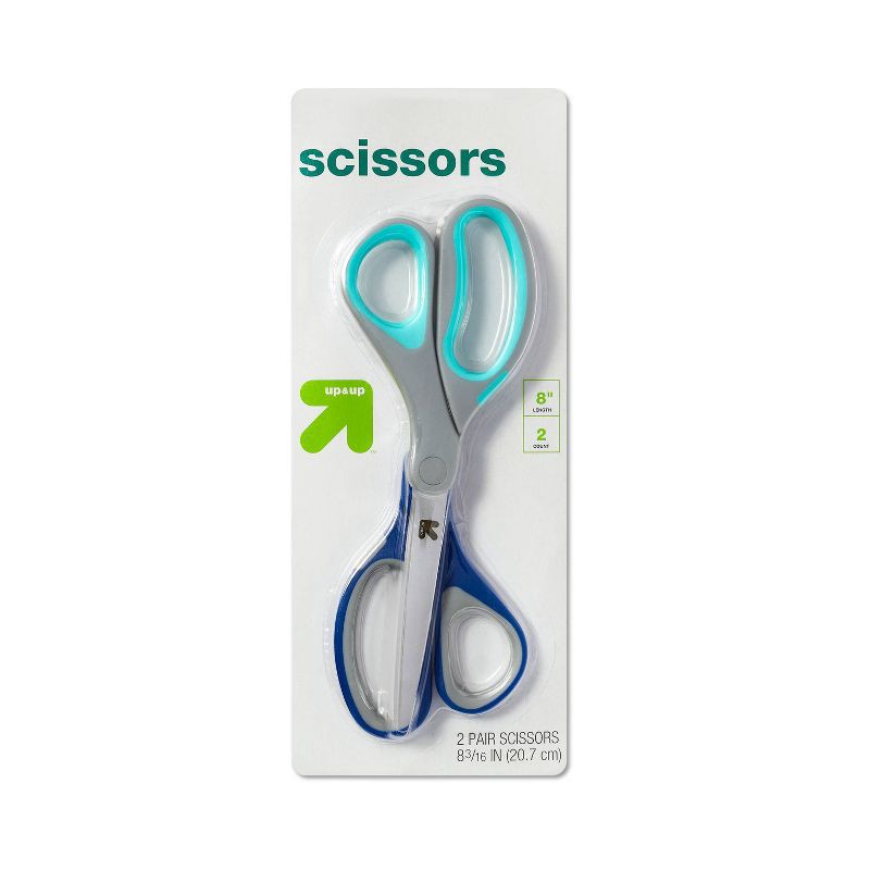 slide 1 of 3, 2ct 8" Home and Office Scissors - up&up™: School & Student Use, Black, Plastic, 3.6" Blade, Non-Powered Desk Tools, 2 ct