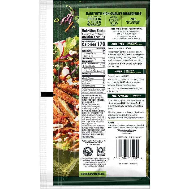 slide 2 of 7, MorningStar Farms Frozen Plant Based Chik'n Patties Buffalo - 10oz/4ct, 4 ct; 10 oz