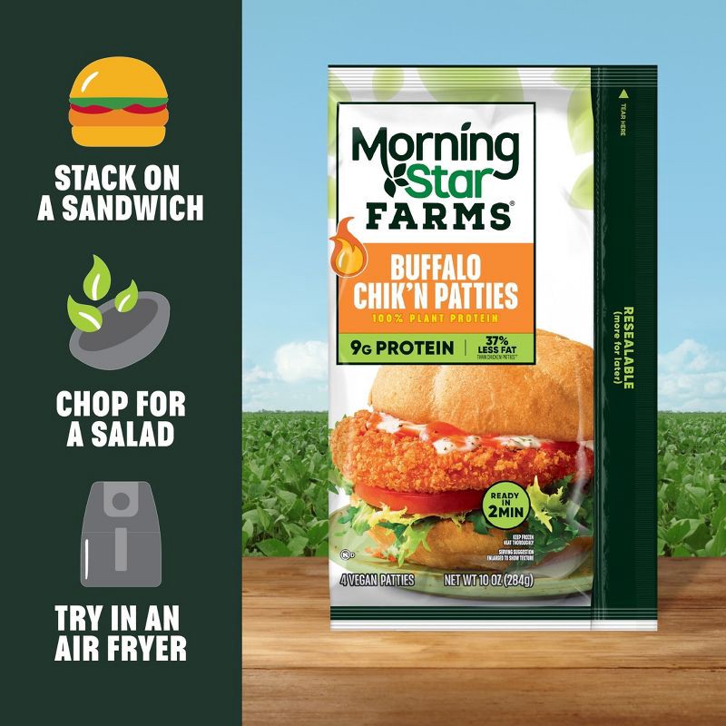 slide 5 of 7, MorningStar Farms Frozen Plant Based Chik'n Patties Buffalo - 10oz/4ct, 4 ct; 10 oz