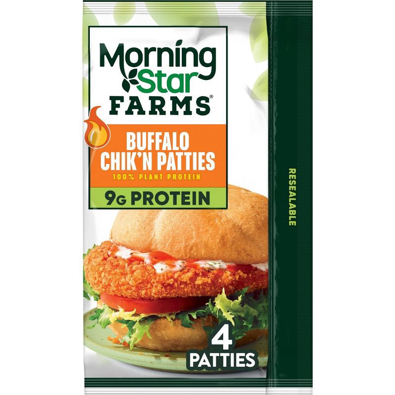 slide 1 of 7, MorningStar Farms Frozen Plant Based Chik'n Patties Buffalo - 10oz/4ct, 4 ct; 10 oz