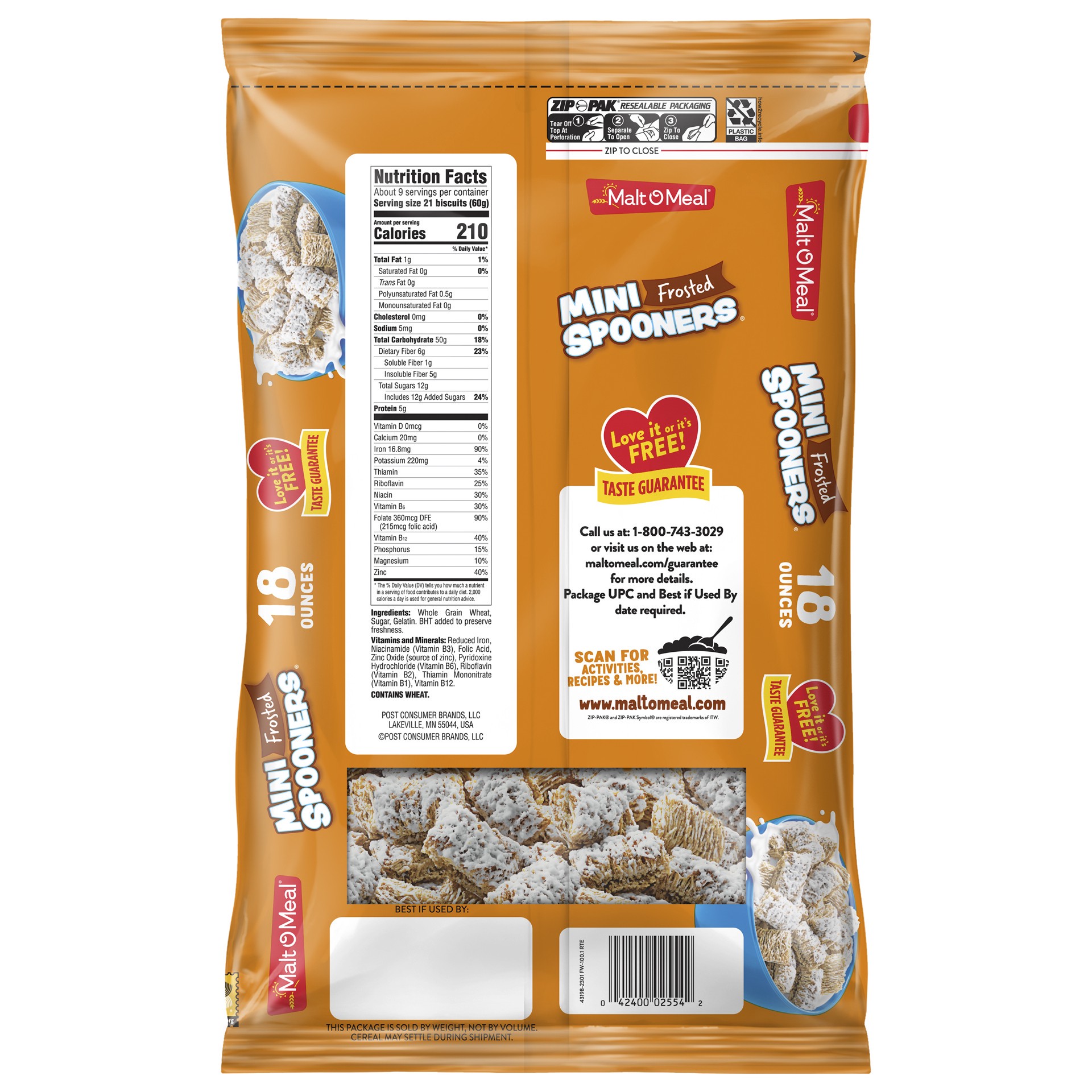 slide 3 of 5, Malt-O-Meal Frosted Mini Spooners Shredded Wheat Cereal, 18 OZ Bag, 18 oz