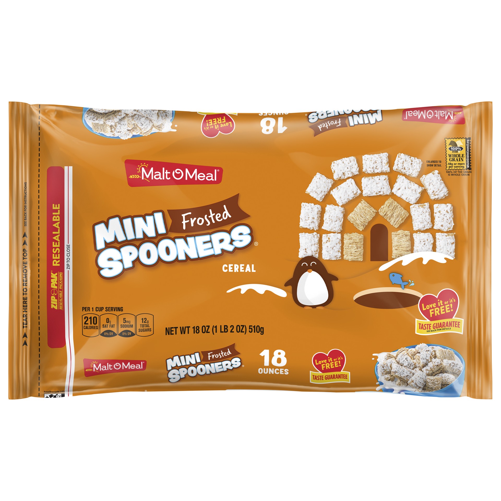 slide 4 of 5, Malt-O-Meal Frosted Mini Spooners Shredded Wheat Cereal, 18 OZ Bag, 18 oz