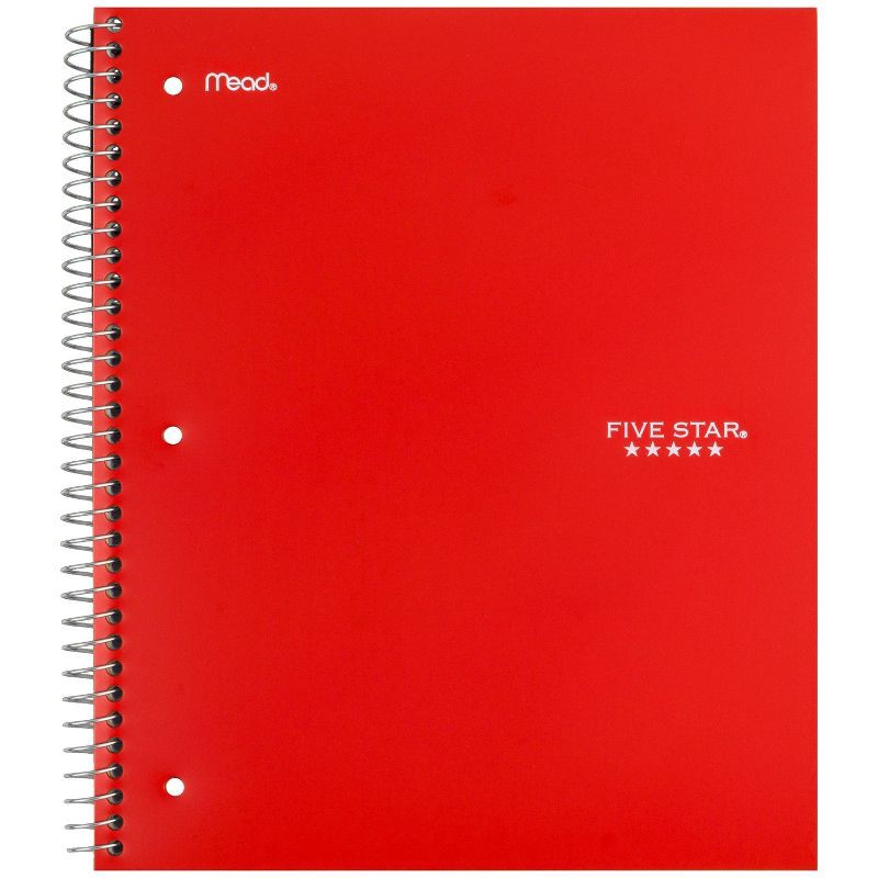 slide 5 of 9, Five Star 3 Subjects 150pg Wide Ruled Spiral Notebook (Colors May Vary): Perforated, 3 Hole Punched, Flexible Cover, 1 ct