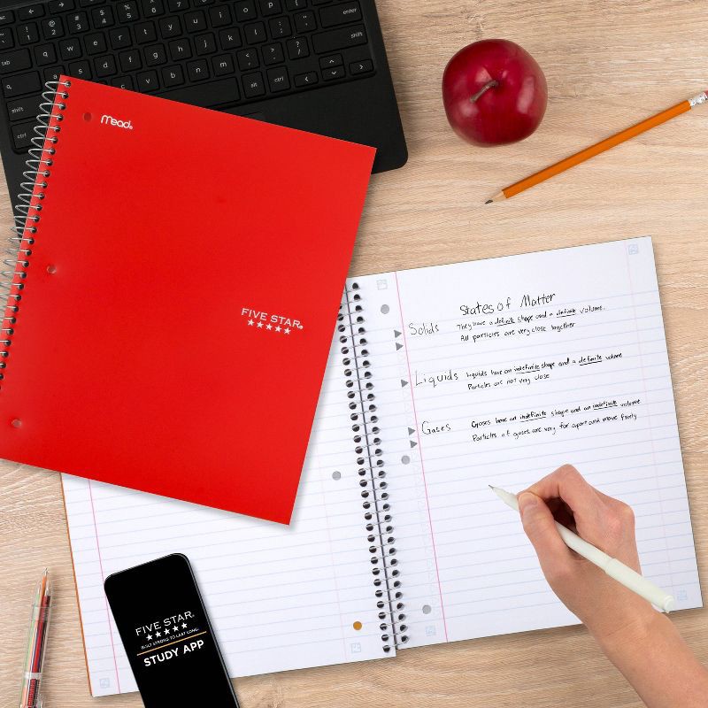 slide 7 of 9, Five Star 3 Subjects 150pg Wide Ruled Spiral Notebook (Colors May Vary): Perforated, 3 Hole Punched, Flexible Cover, 1 ct