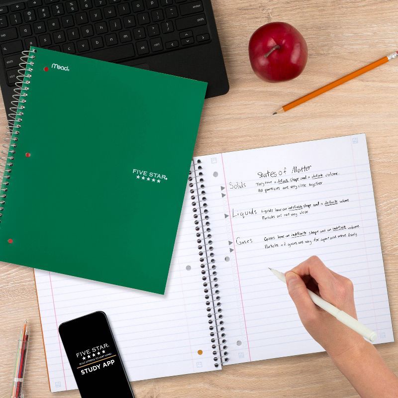 slide 7 of 9, Five Star 1 Subject 100pg Wide Ruled Spiral Notebook (Colors May Vary): Perforated, Bleed-Resistant, 3 Hole Punched, 1 ct