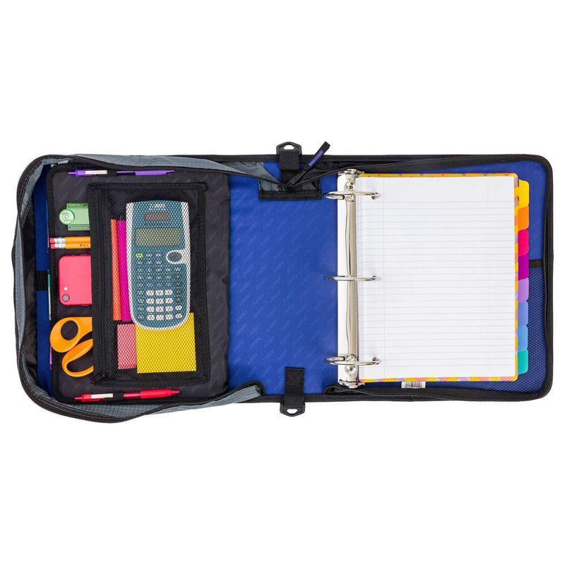 slide 3 of 6, Case-it 3" Nylon Round Ring Zip Binder with Internal/External Pockets Black: Zipper Binder, 575 Sheet Capacity, 8 Pockets, 575 sheets