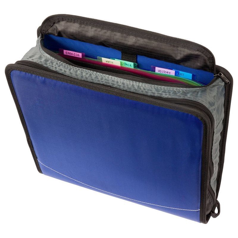 slide 5 of 6, Case-it 3" Nylon Round Ring Zip Binder with Internal/External Pockets Black: Zipper Binder, 575 Sheet Capacity, 8 Pockets, 575 sheets