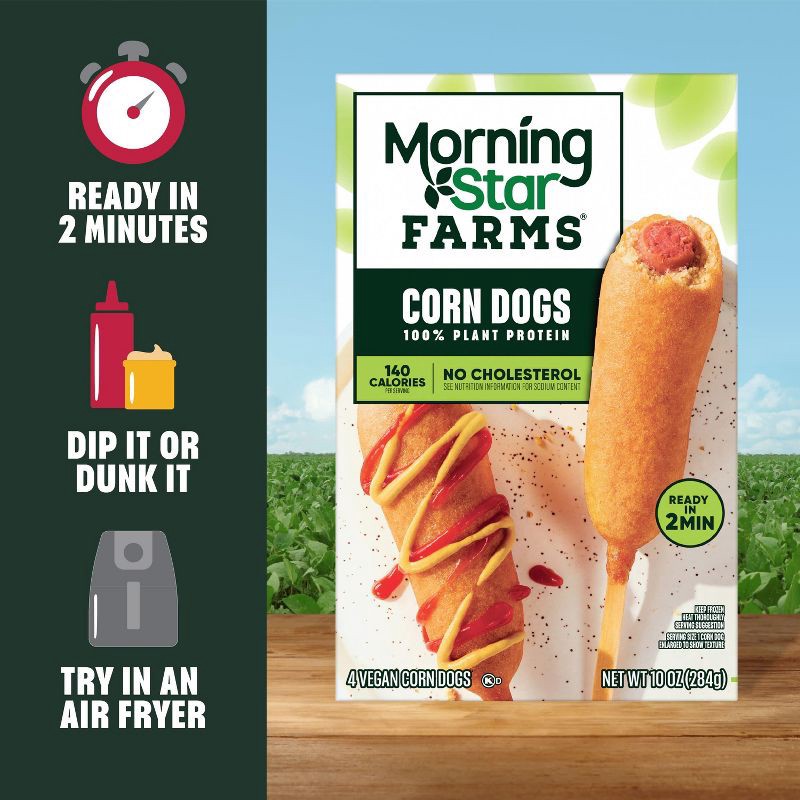 slide 3 of 5, Morningstar Farms Vegan Frozen Veggie Classics Corn Dogs - 10oz/4ct, 4 ct; 10 oz