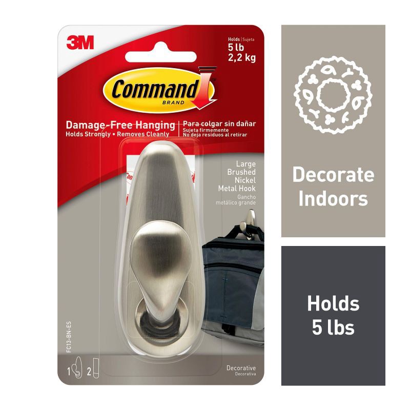 slide 1 of 9, Command Large Forever Classic Hook Brushed Nickel, 1 ct
