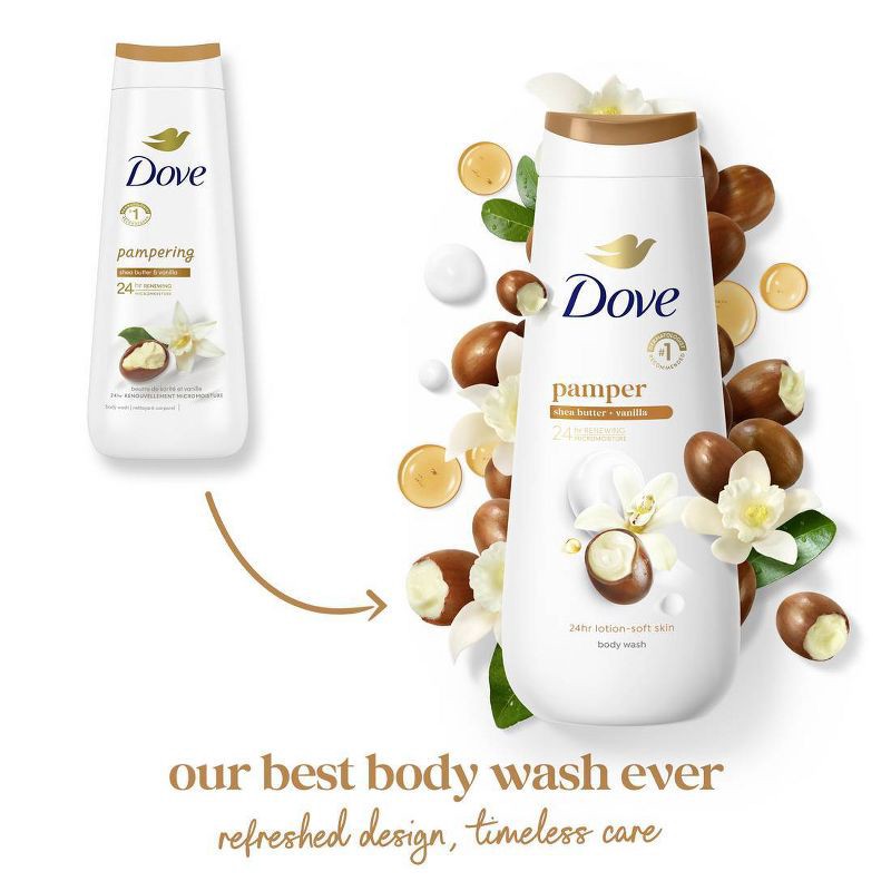 slide 4 of 7, Dove Beauty Dove Pamper Body Wash - Shea Butter & Vanilla 24hr Lotion-Soft Skin - 20 fl oz, 20 fl oz
