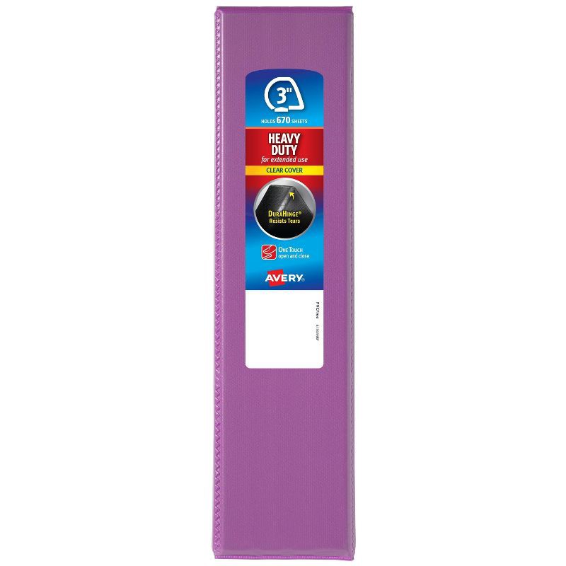 slide 4 of 4, Avery 3" One Touch EZD Rings 670 Sheet Capacity Heavy Duty View Binder - Orchid: Polypropylene, 4 Pockets, D Rings, 670 sheets