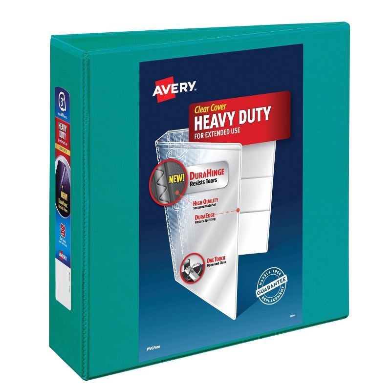 slide 1 of 5, Avery 3" One Touch EZD Rings 670 Sheet Capacity Heavy Duty View Binder - Green: Polypropylene, 4 Pockets, D Rings, 670 sheets